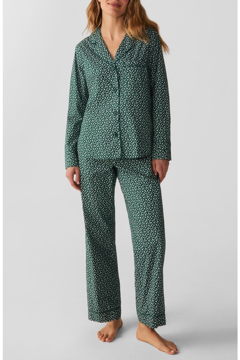 Floral Cotton Poplin Pajamas, Main, color, MEDIUM GREEN