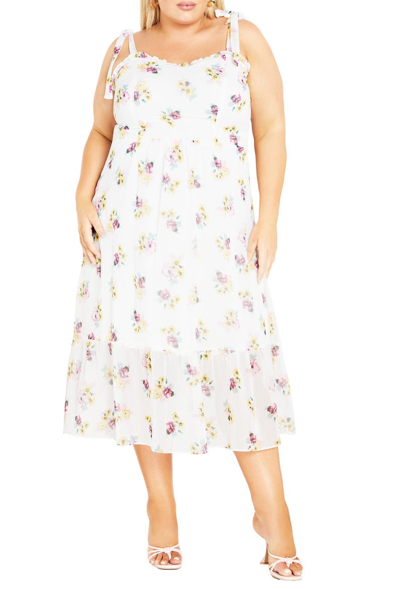 Ariadne Floral Tie Strap Midi Sundress, Main, color, IVORY DITSY