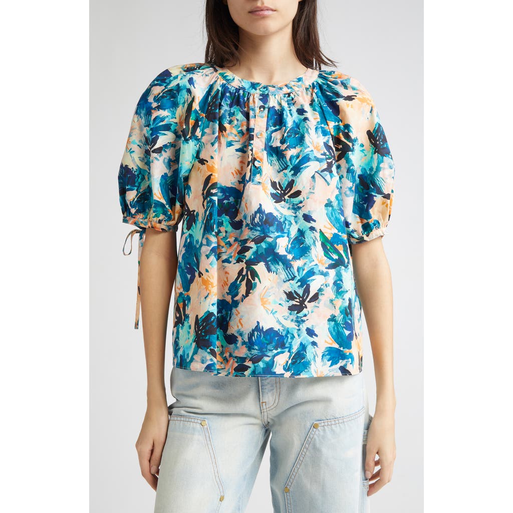 Ulla Johnson Vienne Floral Print Puff Sleeve Top In Multi