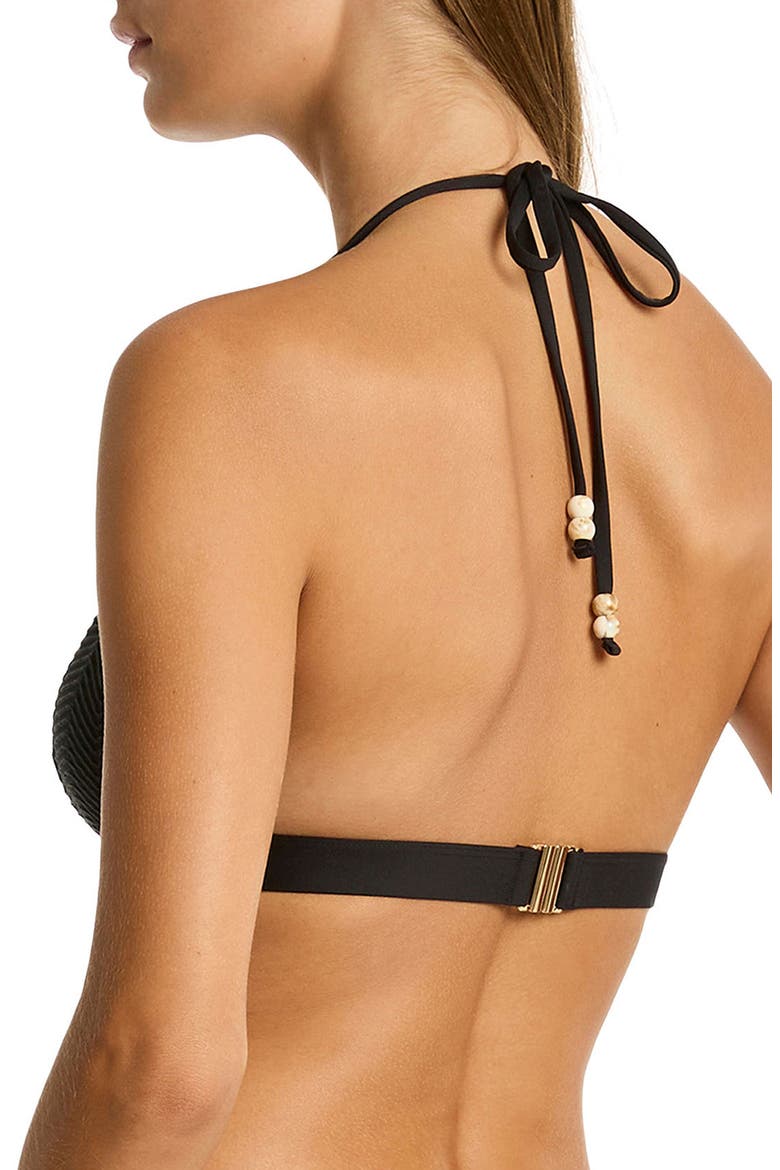 Caracus Triangle Halter Bikini Top, Alternate, color, BLACK