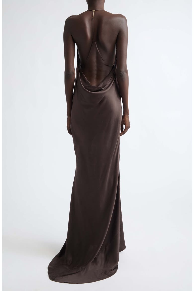 Silk Satin Halter Evening Slipdress, Alternate, color, ESPRESSO