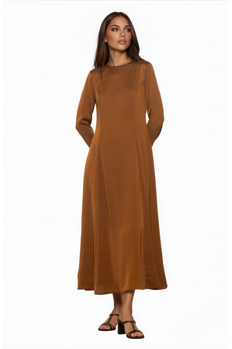 Ismerie Fit and Flare Maxi Dress, Alternate, color, BROWN