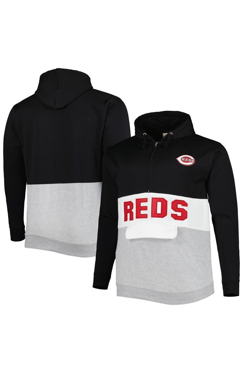 PROFILE Men's Black/White Cincinnati Reds Big & Tall Fleece Half-Zip Hoodie, Main, color,