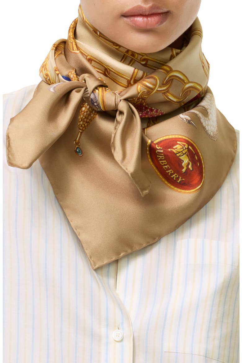 Check Charm Silk Square Scarf, Main, color, FINCH BEIGE