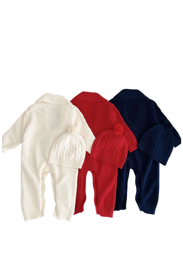 Rio Knit Cotton Romper & Pom Beanie Set, Alternate, color, WHITE