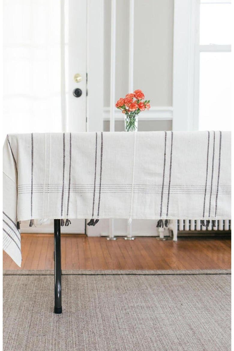 Ribbons Cotton Tablecloth, Alternate, color, Gray