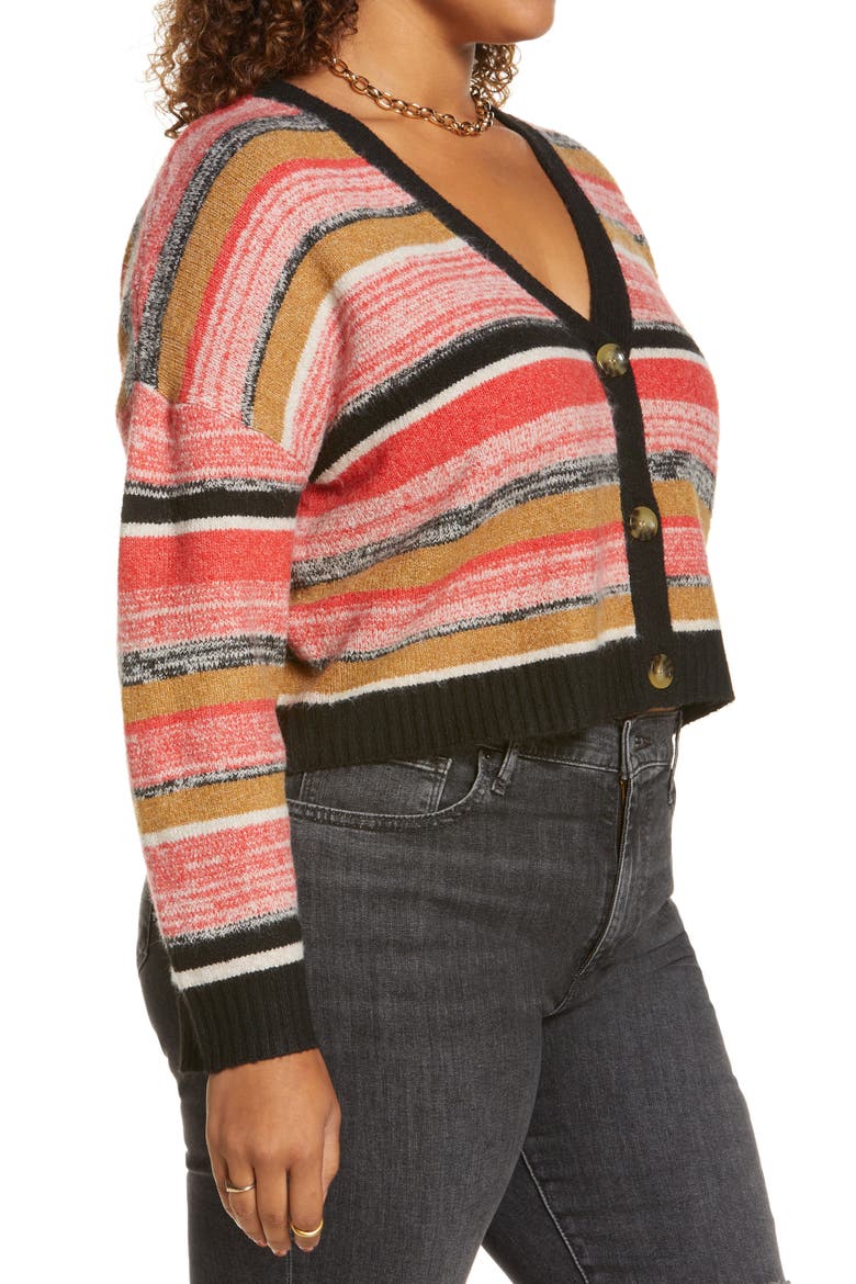 Crop Recycled Blend Cardigan, Alternate, color, BLACK MARL STRIPE