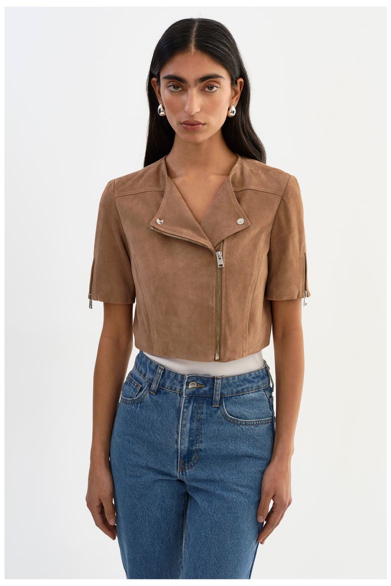 Kirsi S | Suede Cropped Jacket, Alternate, color, Latte