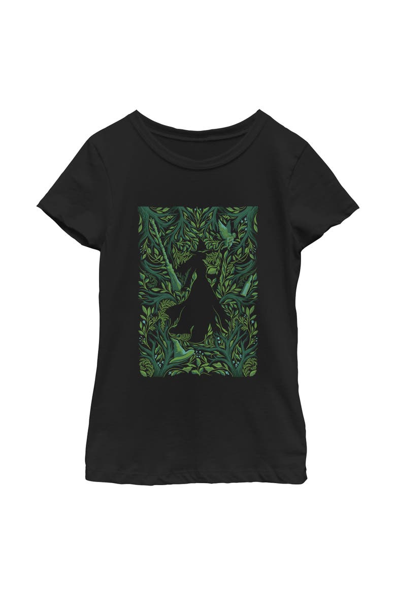 Girls' Elphaba Forest Green Poster Graphic Short Sleeve T-Shirt, Main, color, Black