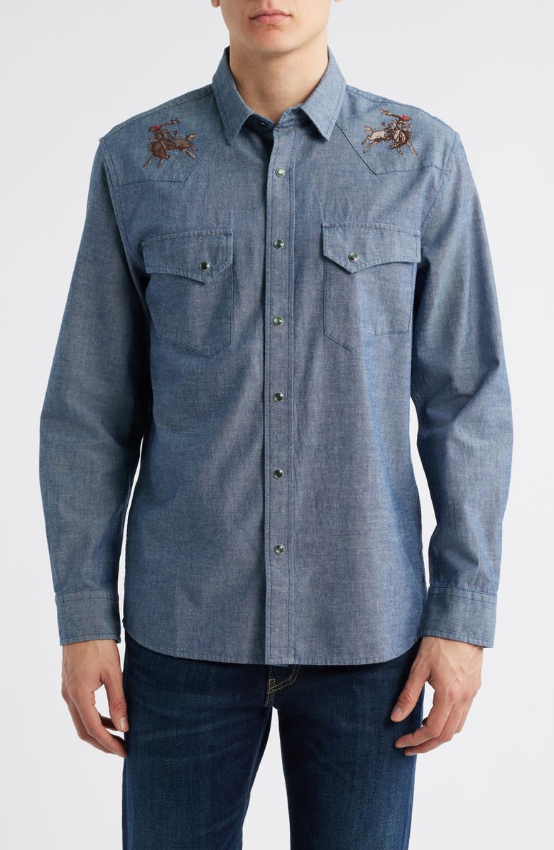 Pendleton Gambler Embroidered Snap-Up Chambray Shirt, Main, color, 