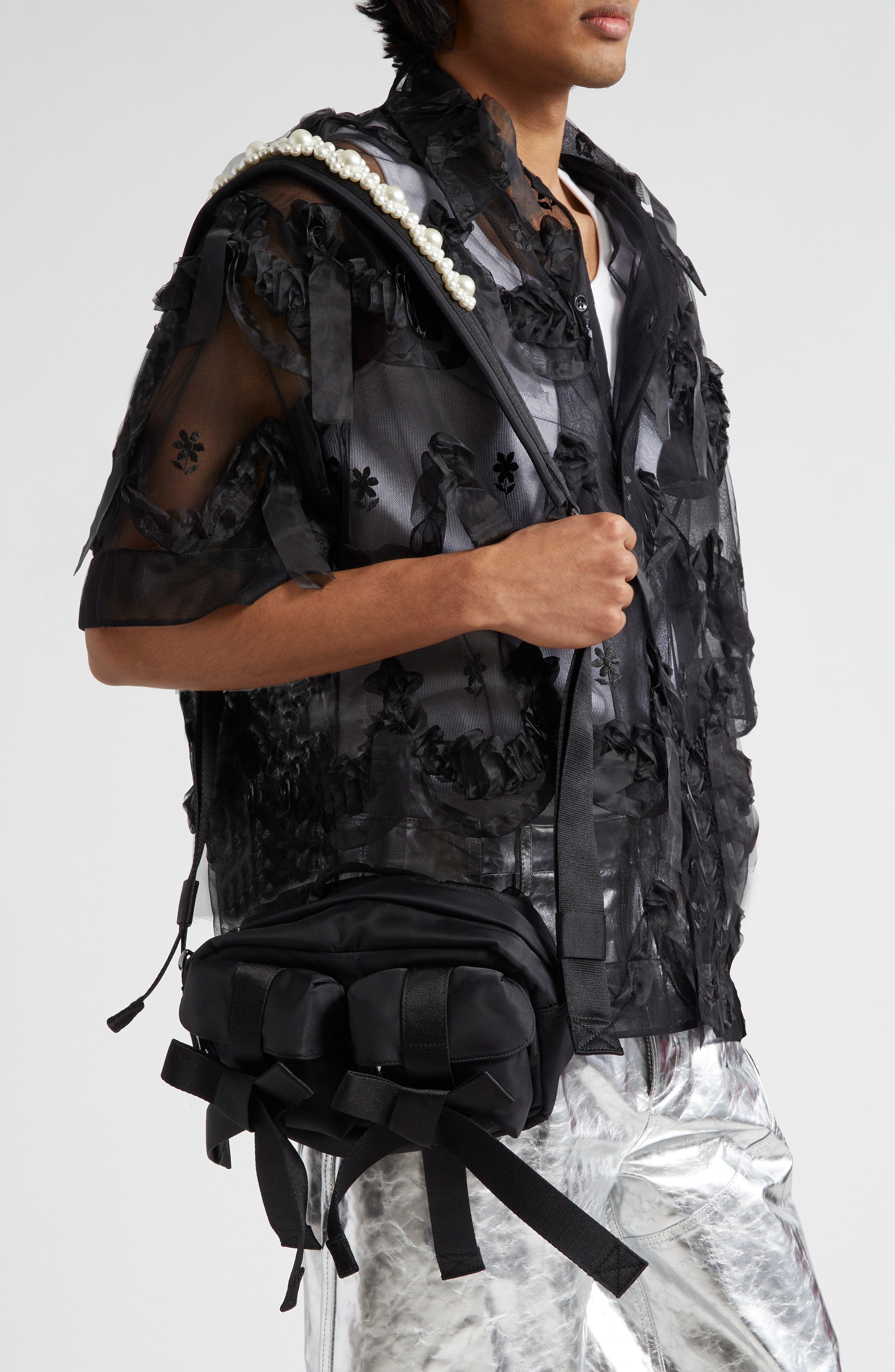 Simone Rocha Beaded Classic Bow Nylon Crossbody Camera Bag, Alternate, color, 