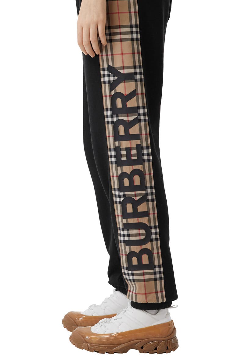 Raine Vintage Check Panel Cotton Track Pants, Alternate, color, BLACK