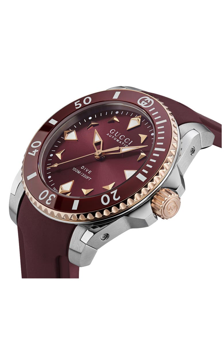 Dive Automatic Rubber Strap Watch, 36mm, Alternate, color, RED BURGUNDY