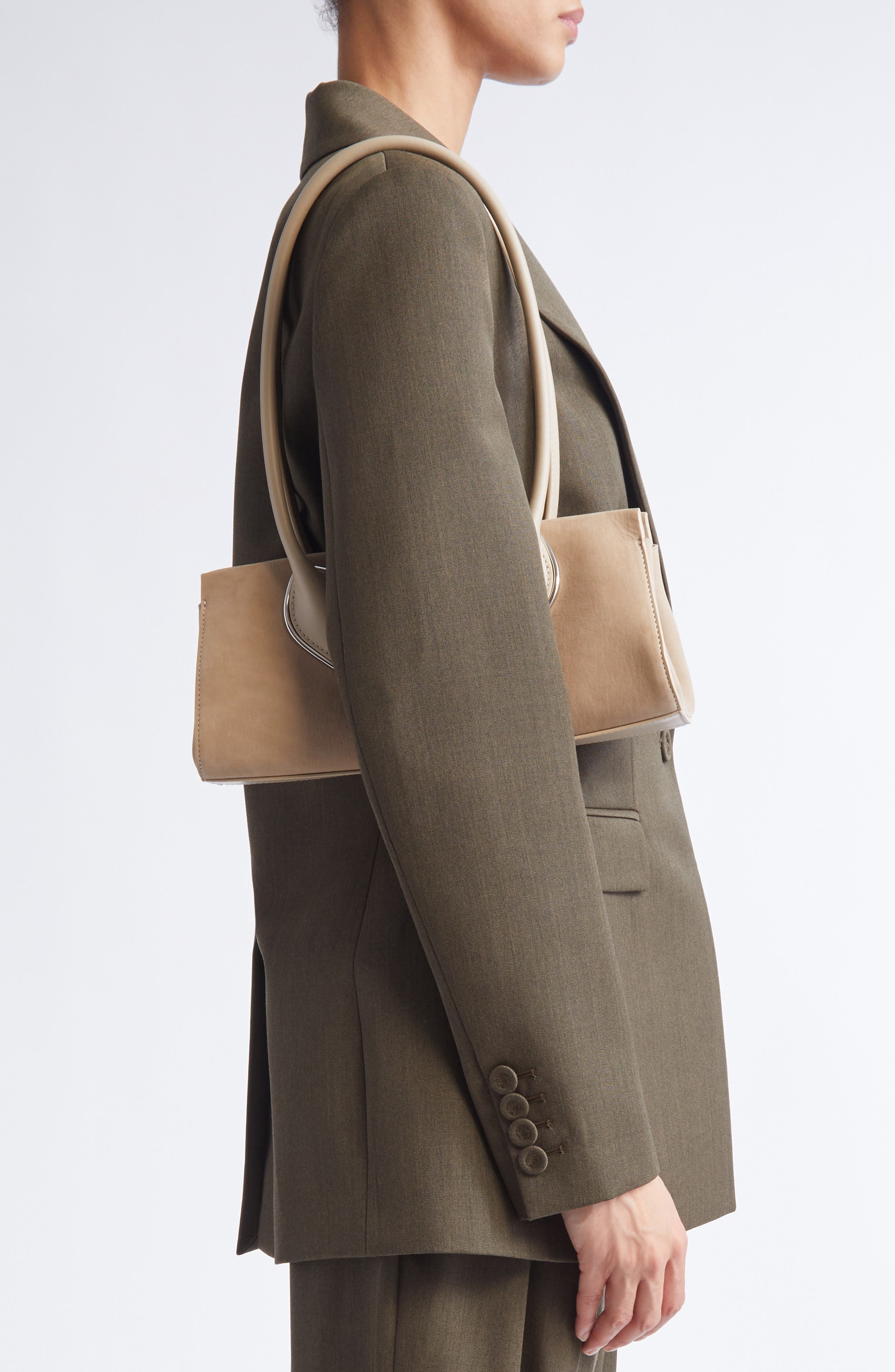 Christian Louboutin Medium Baguette Nubuck Leather Shoulder Bag, Alternate, color, F702 Saharienne