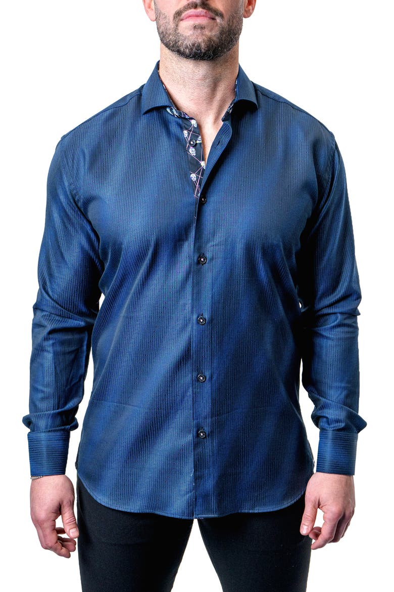 Einstein Stripe Blue Contemporary Fit Button-Up Shirt, Alternate, color, BLUE
