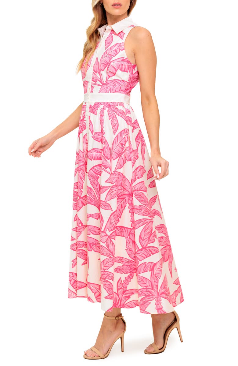 FLYING TOMATO Trpoical Print Sleeveless Maxi Shirtdress, Alternate, color, Ivory Pink