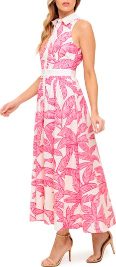 Trpoical Print Sleeveless Maxi Shirtdress