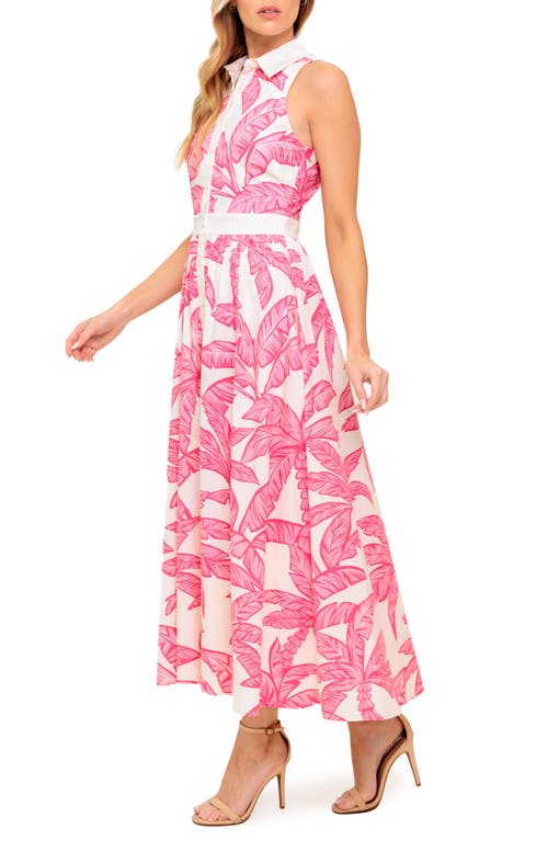 Flying Tomato Trpoical Print Sleeveless Maxi Shirtdress In Pink