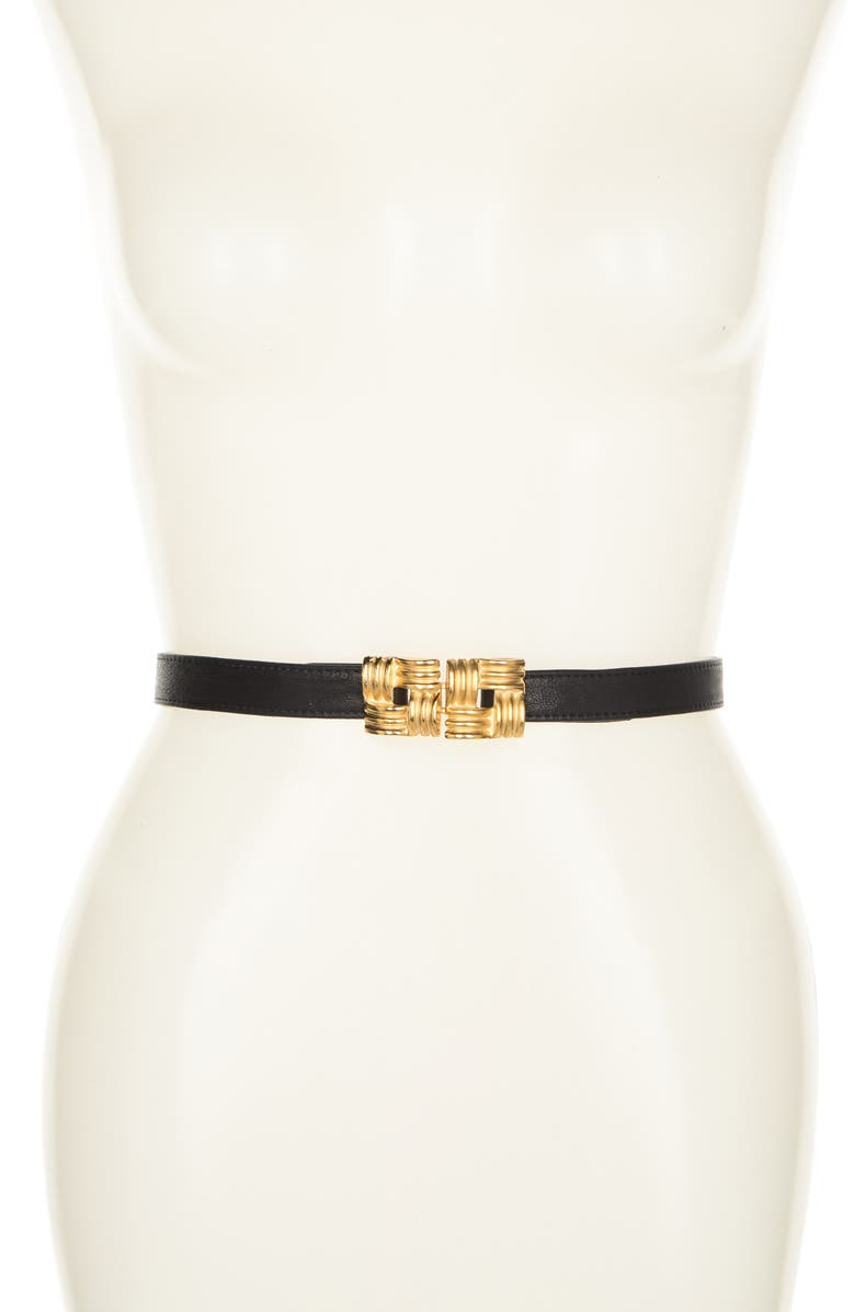 Raina Square Buckle Leather Belt, Main, color, Black