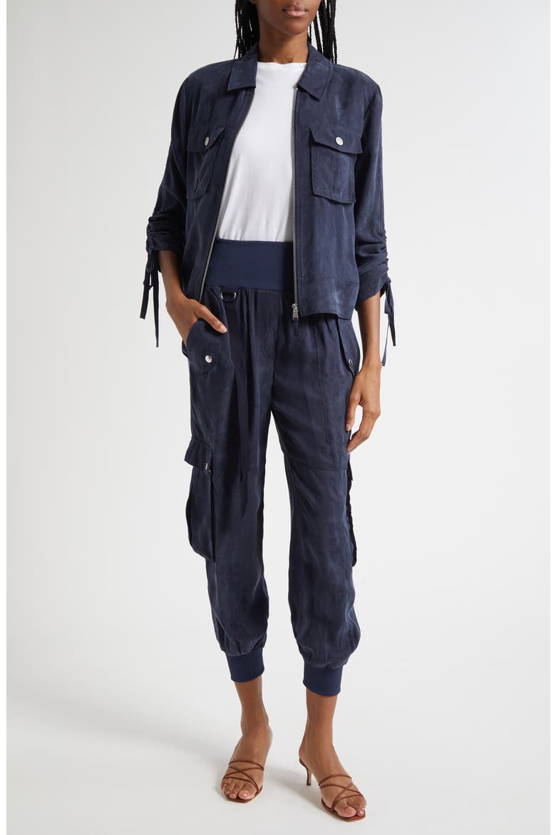 Harmony Washed Satin Twill Cargo Parachute Pants, Alternate, color, NAVY