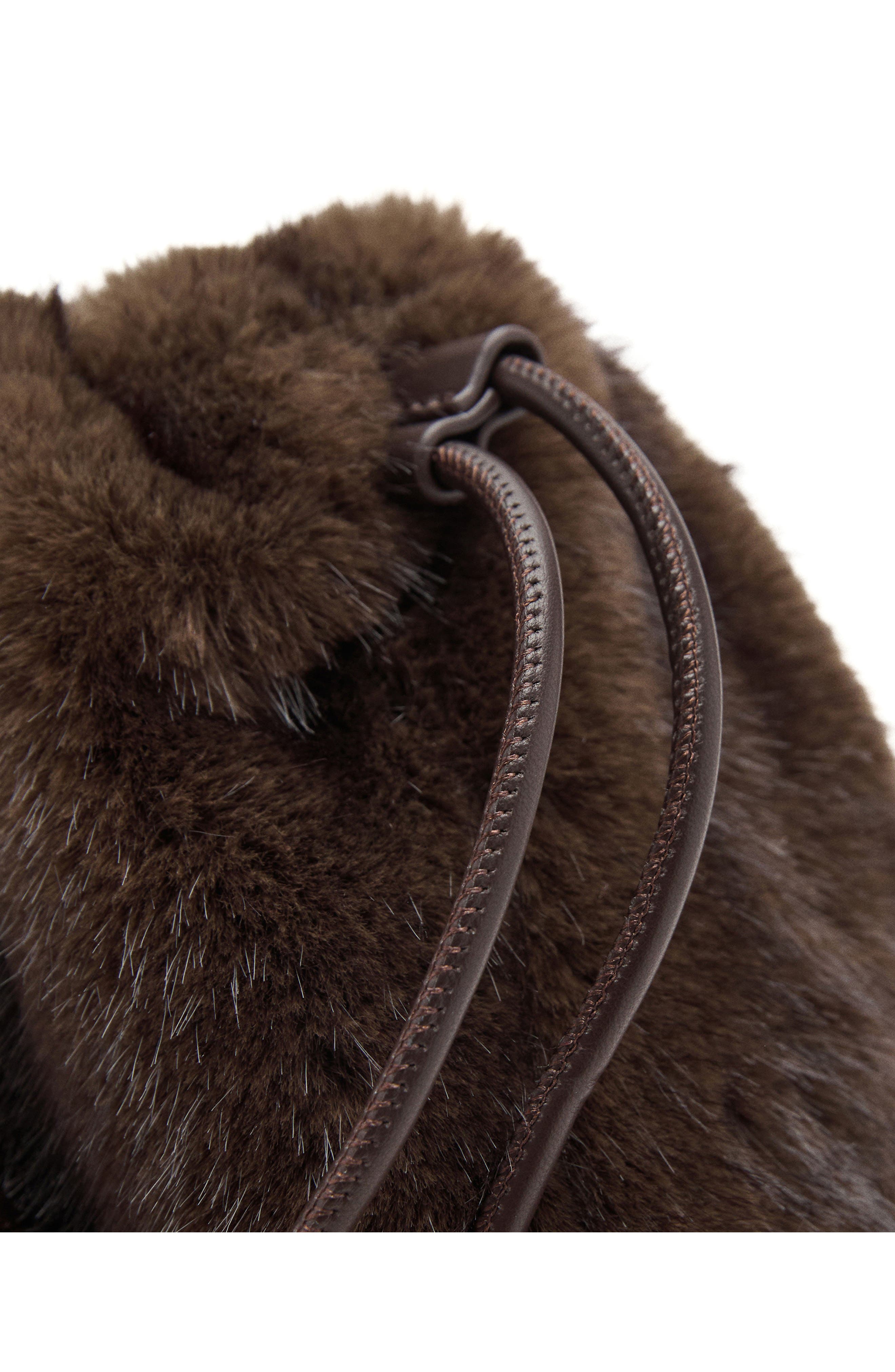 MANGO Faux Fur Darwstring Clutch, Alternate, color, Chocolate