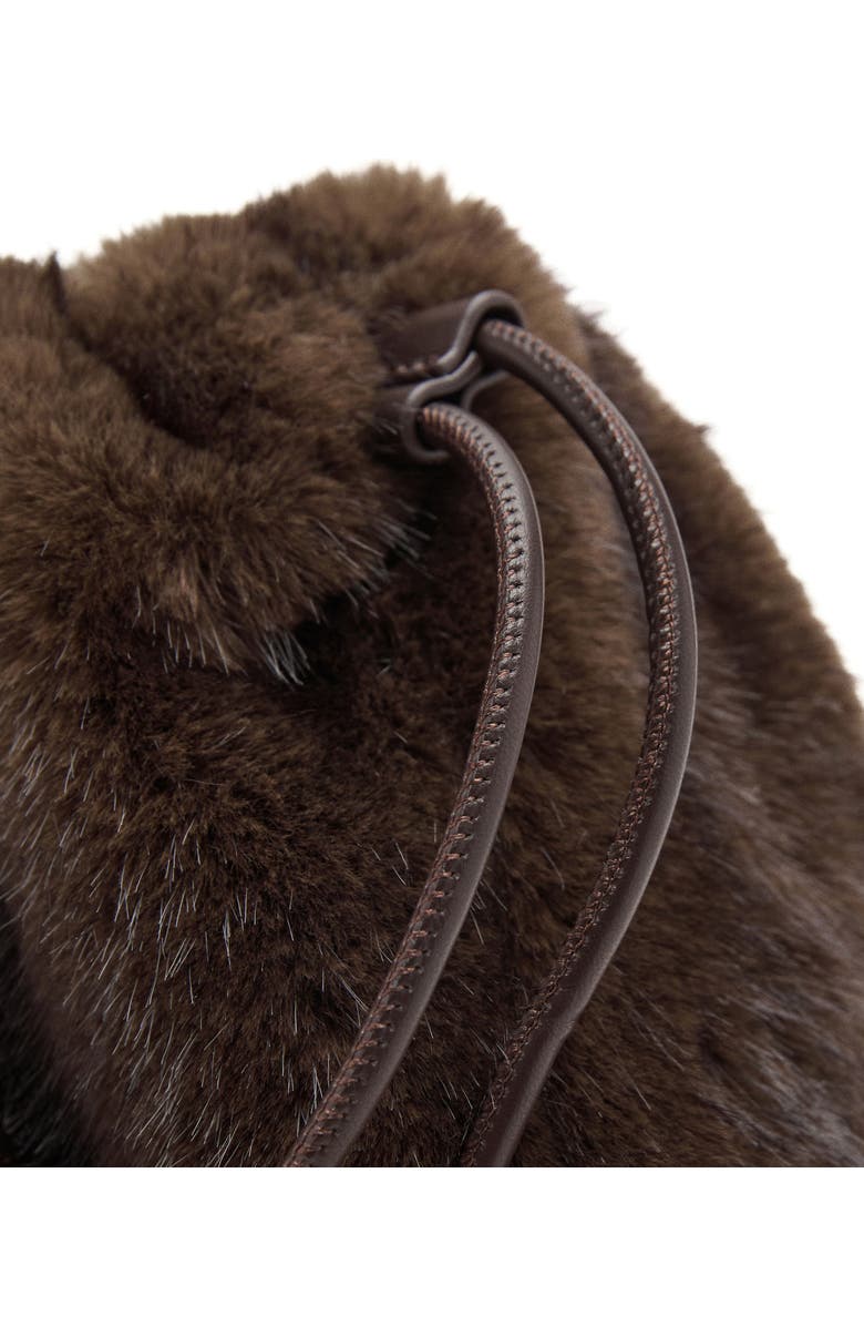 MANGO Faux Fur Darwstring Clutch, Alternate, color, Chocolate
