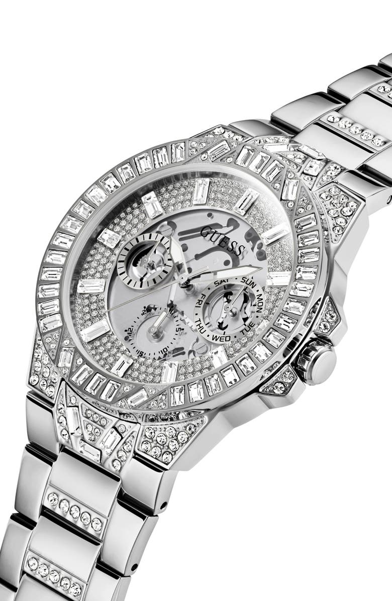 GUESS Multifunction Crystal Skeleton Bracelet Watch, 44mm, Alternate, color, 
