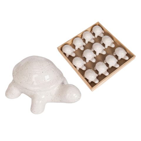Mini Ceramic Turtles in Wood Box Set of 12 Decorative Home Accents for Spring and Seasonal Decor