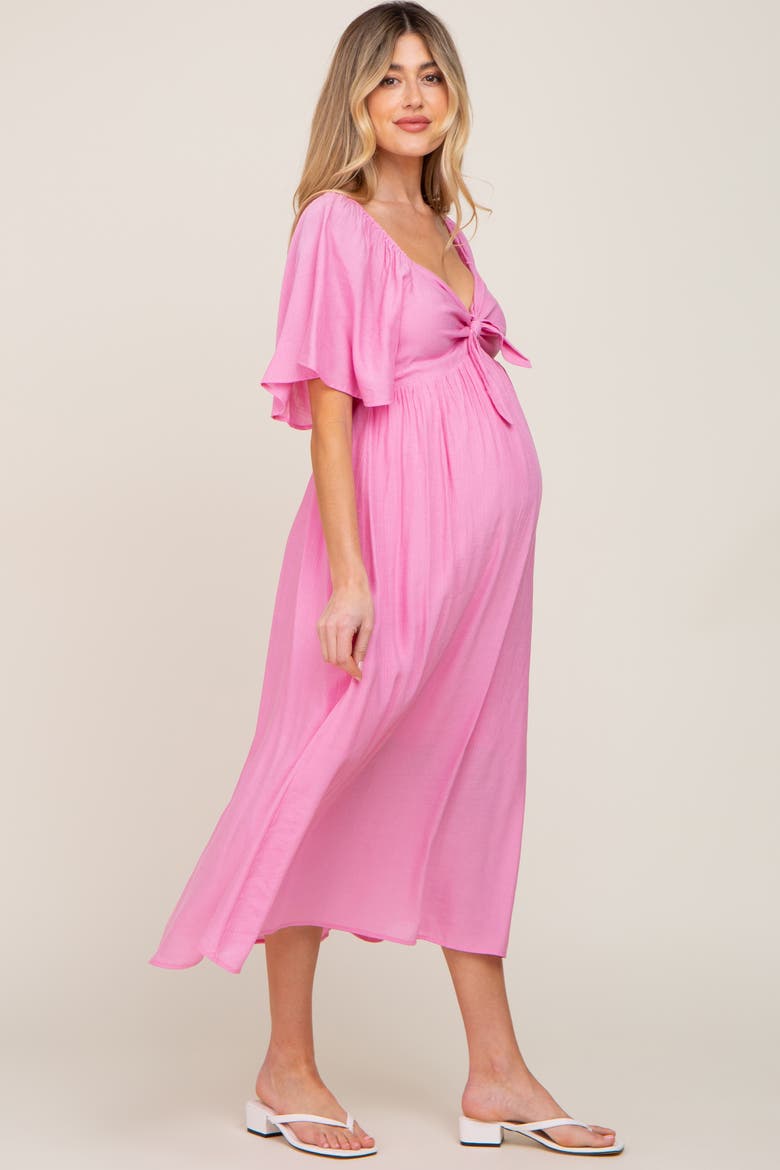 Front Tie Ruffle Sleeve Midi Dress, Alternate, color, Pink