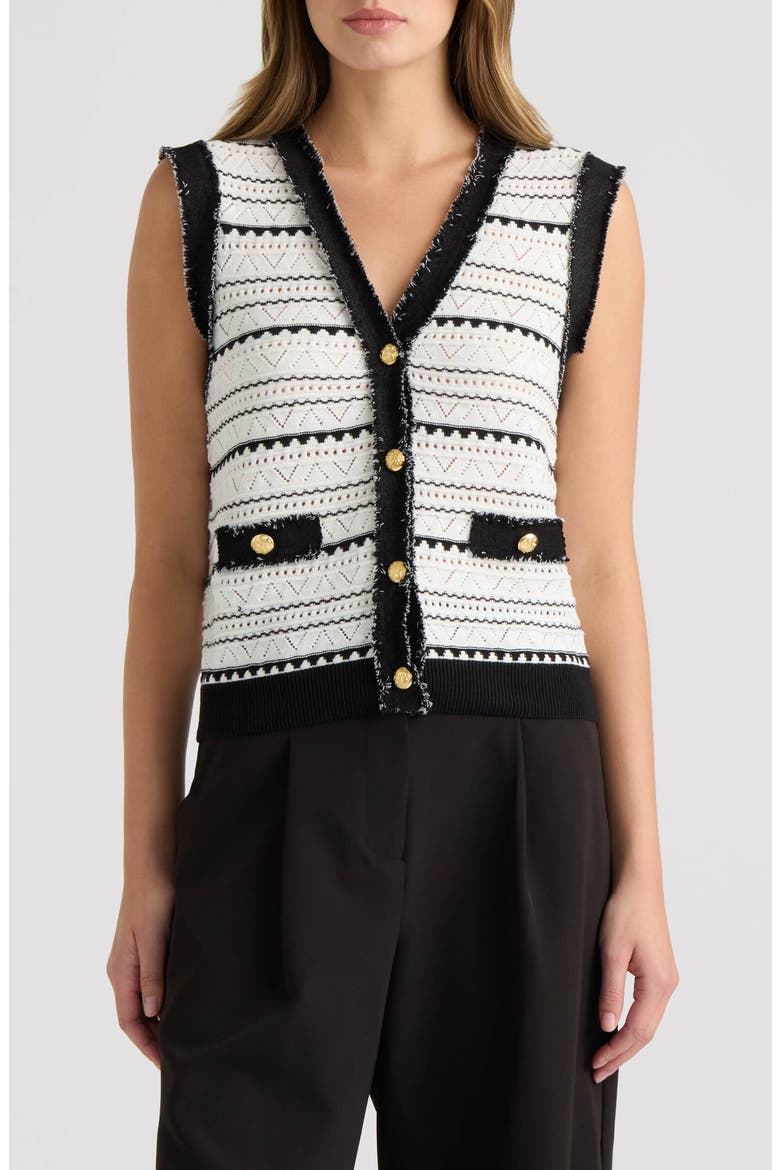 Pointelle Sweater Vest, Main, color, MARSHMALLOW/ BLACK