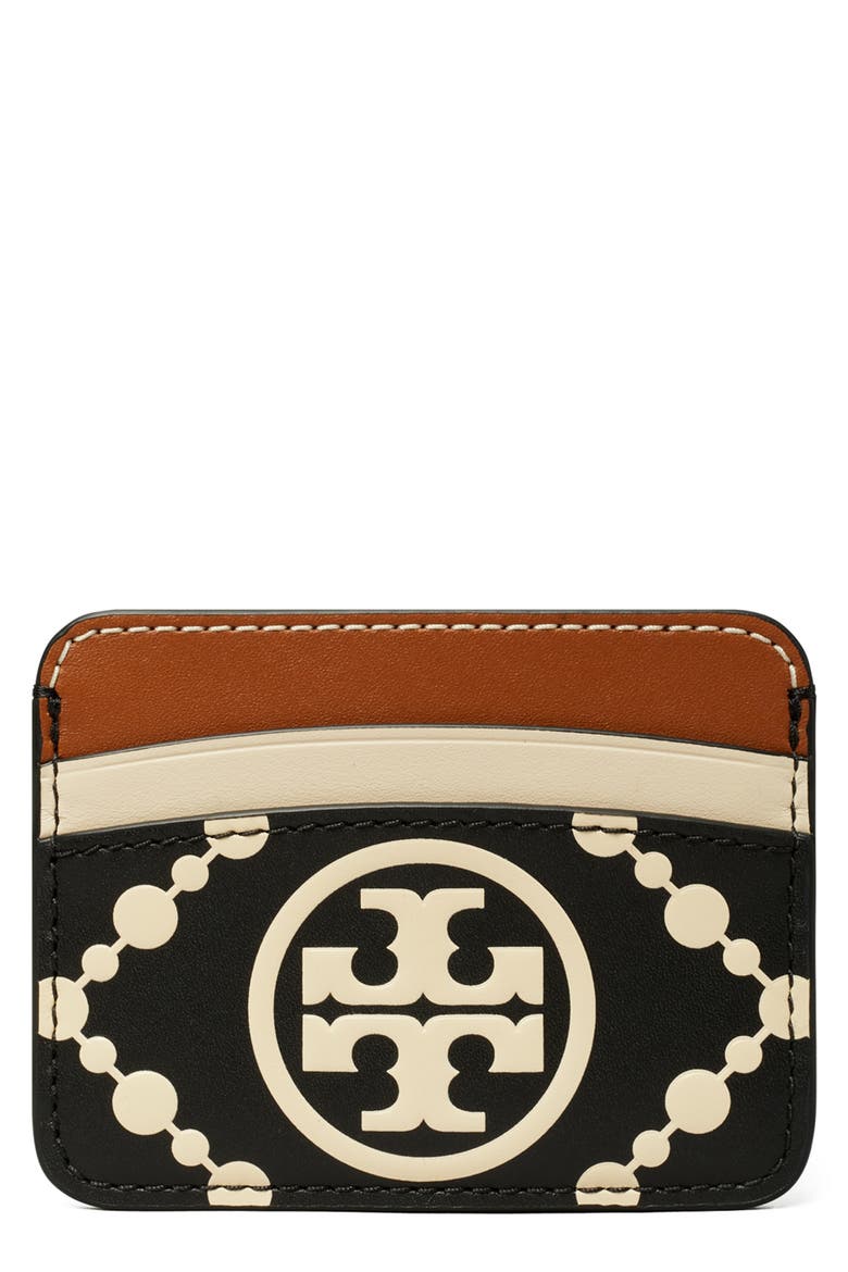 T Monogram Embossed Leather Card Case (Nordstrom Exclusive), Main, color, BLACK / NEW CREAM