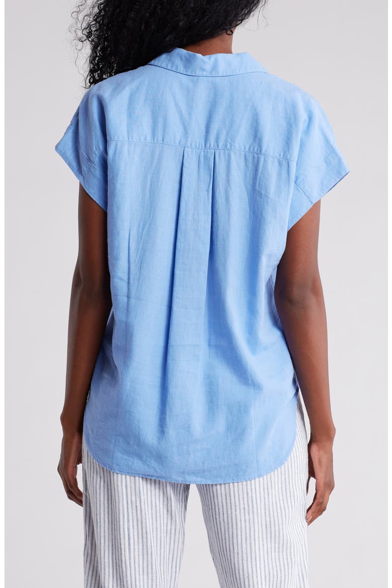 Double Pocket Linen Blend Camp Shirt, Alternate, color, BLUE CORNFLOWER