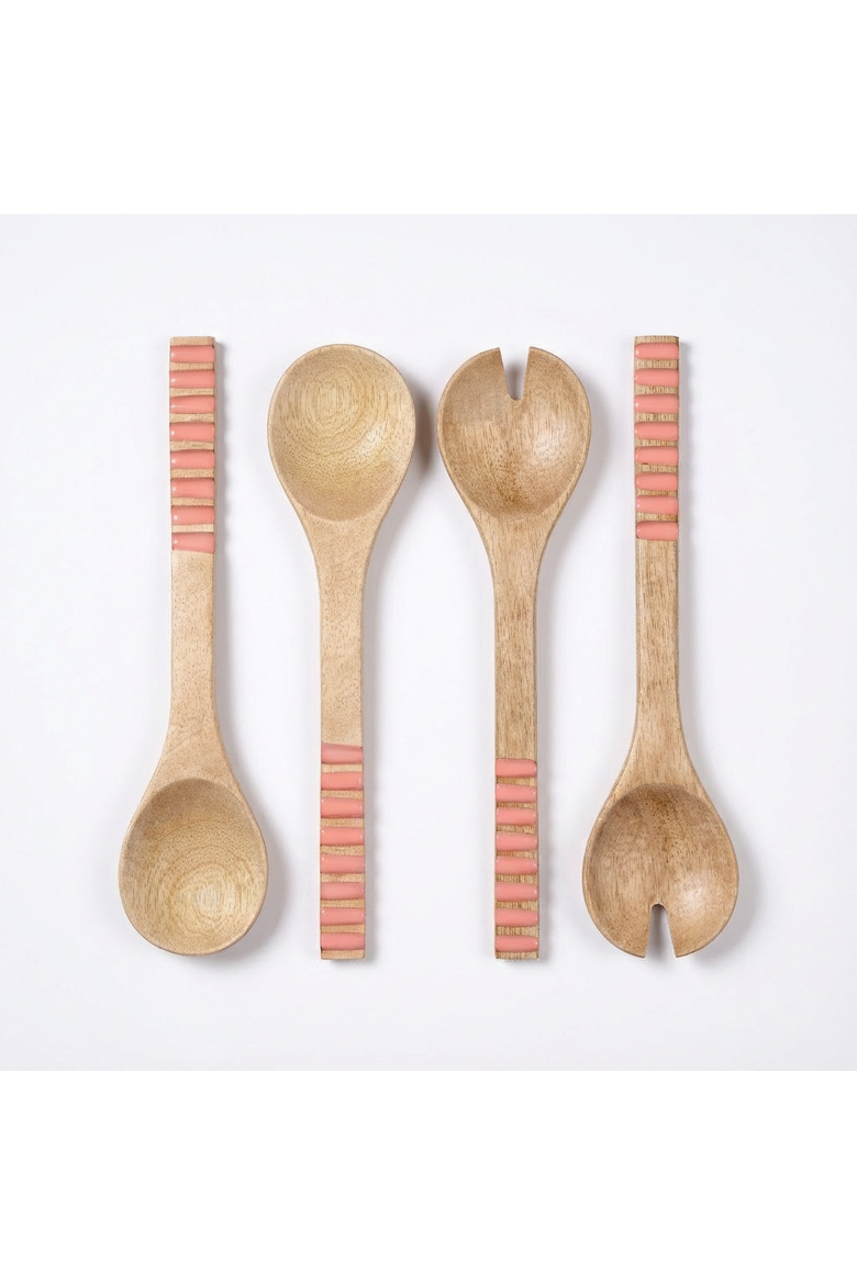 Lakri Mango Wood Salad Serving Spoon Set of 2, Main, color, Gold