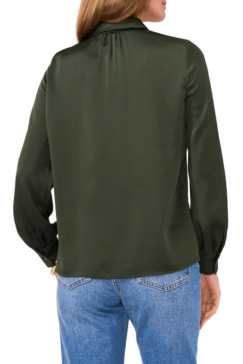 Long Sleeve Satin Button-Up Shirt, Alternate, color, MILITARY GREEN