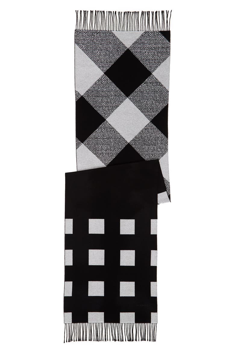 Check Print Cashmere Scarf, Alternate, color, BLACK/WHITE