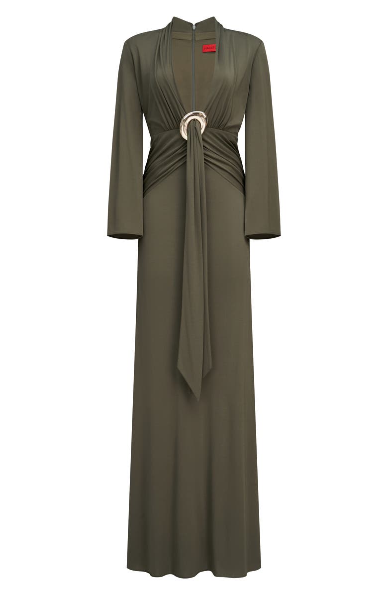 HALSTON Ahano Plunge Neck Long Sleeve Jersey Gown, Alternate, color,