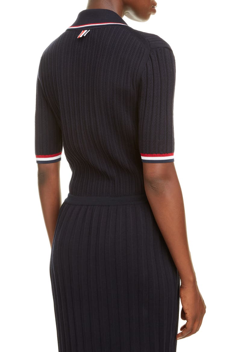 Ribbed Polo Midi Dress, Alternate, color, NAVY