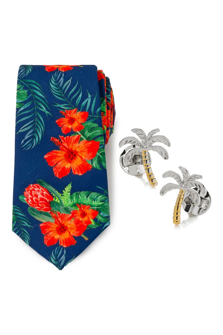 Resort Cuff Links & Tie Set, Main, color, MULTI