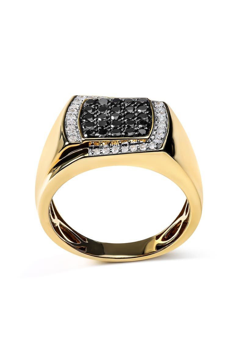Men's 10K Yellow Gold 1.00 Cttw Cushion Cluster Black and White Diamond Statement Ring, Alternate, color, Yellow
