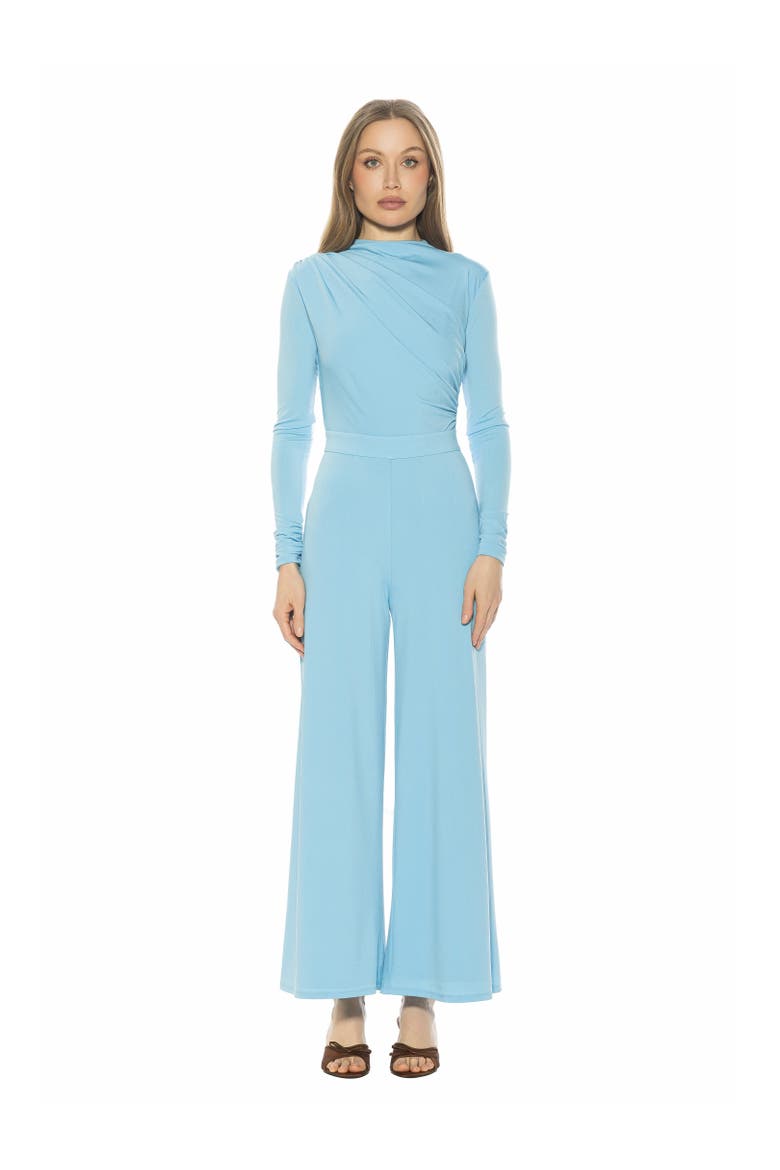Yael Long Sleeve Ruched Top Jumpsuit, Main, color, Denim