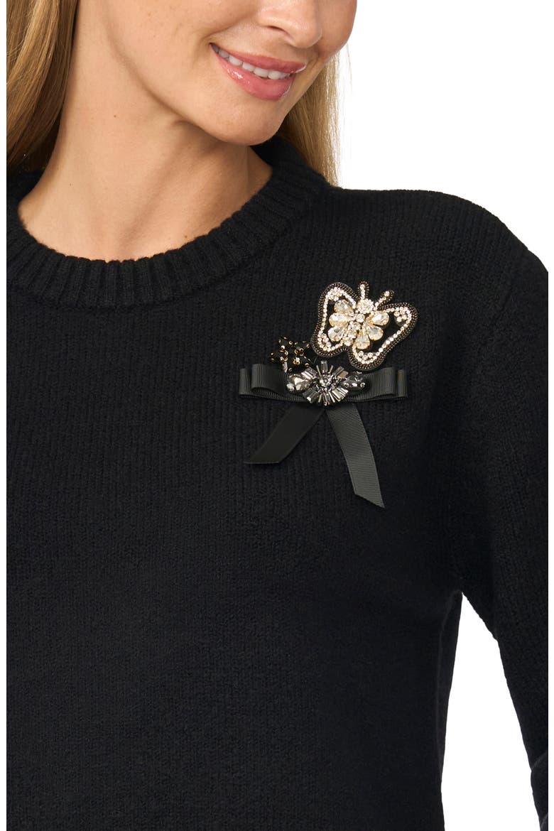 Embellished Crewneck Sweater, Alternate, color, RICH BLACK
