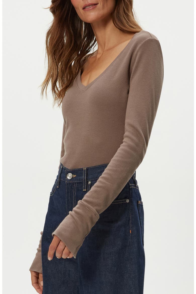 Dinah Cotton & Modal Waffle Knit Top, Alternate, color, COBBLESTONE W/ NUDE TAPE