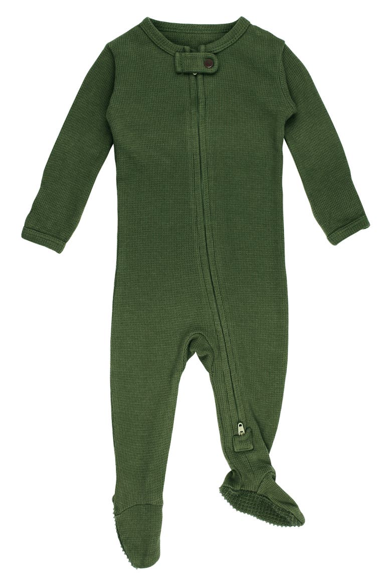 Hooded Thermal Organic Cotton Zip Footie, Main, color, FOREST