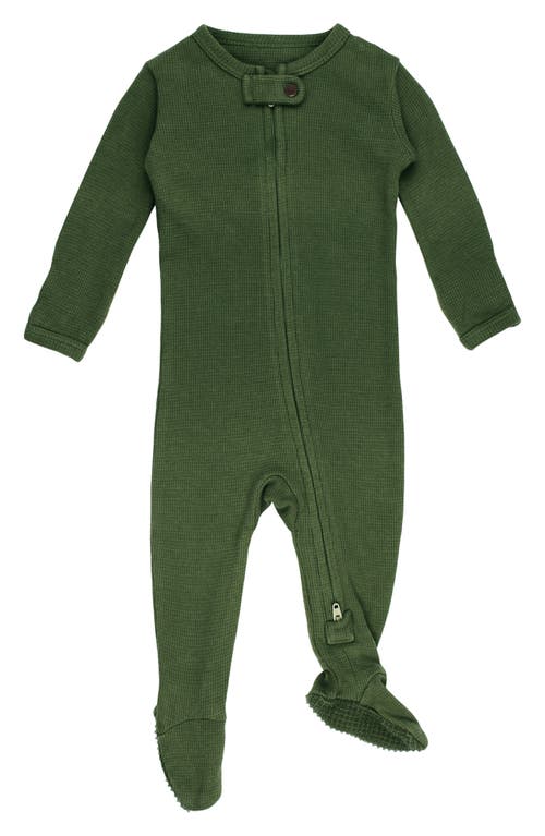 L'ovedbaby Hooded Thermal Organic Cotton Zip Footie In Green