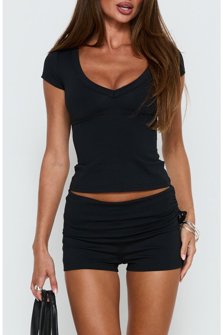 Daily Define Ruched Tie Side Micro Shorts, Main, color, BLACK
