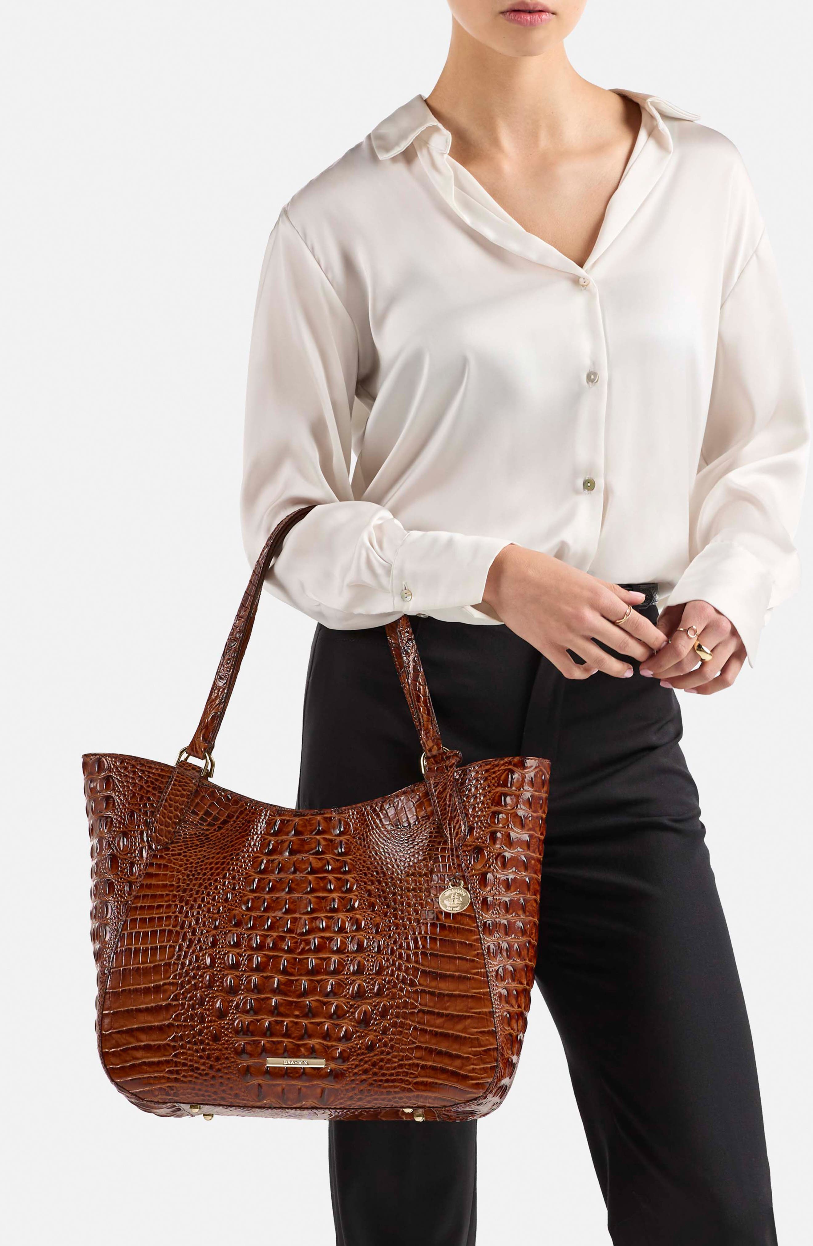 Aliza Croc Embossed Leather Tote, Alternate, color, CINNAMON CROCODILE