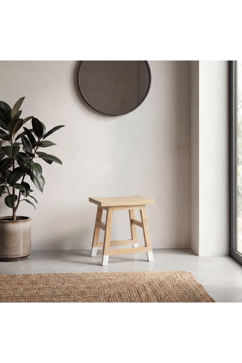 Finesse Handcrafted Solid Wood Accent Stool with / Dipped Legs, Farmhouse Backless Vanity Seat Decorative Plant Stand, Alternate, color, Natural/White