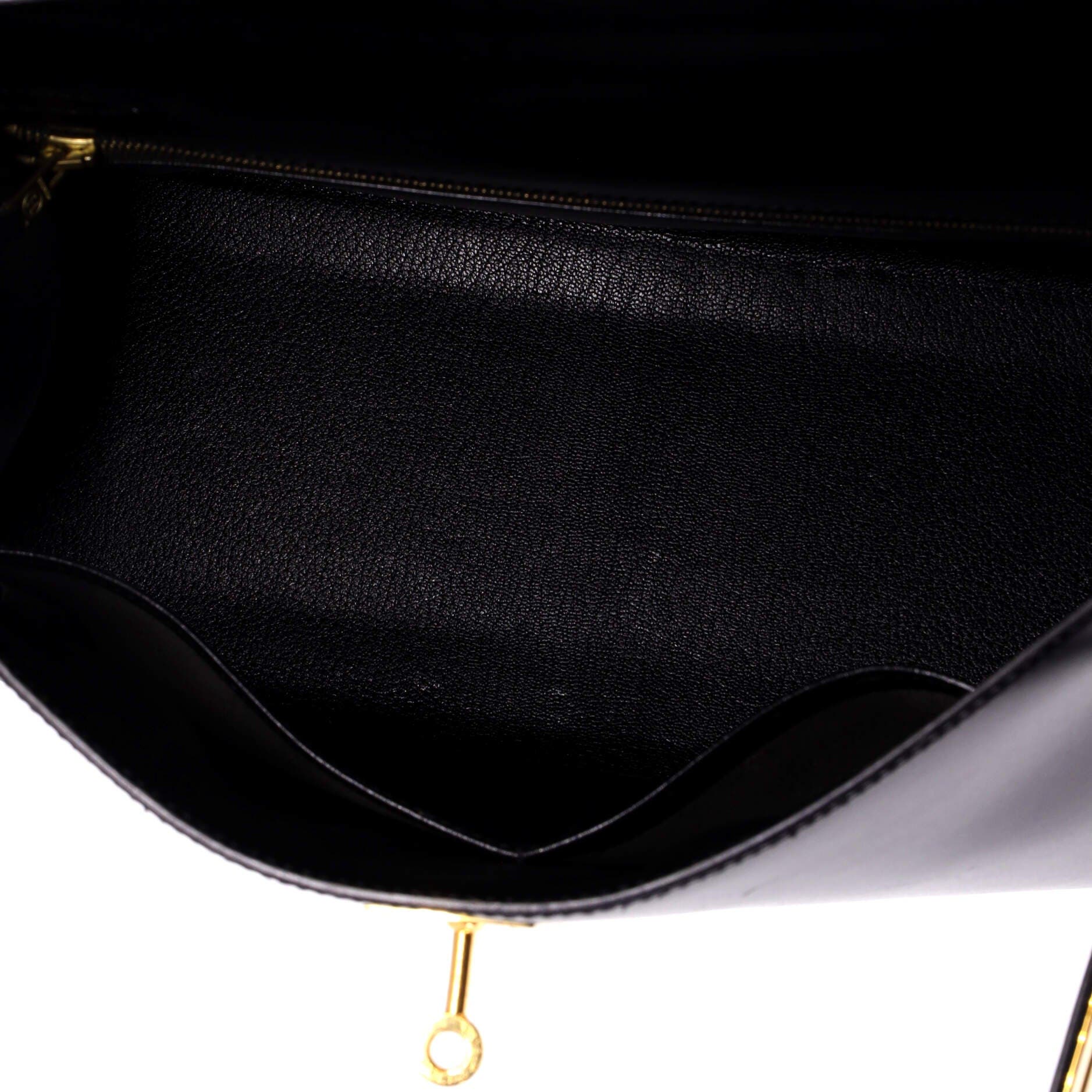 Pre-Owned Hermes Kelly Handbag Black Box Calf with Gold Hardware 32, Alternate, color, Noir
