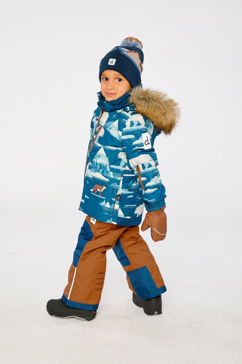 Play Faux Fur Hood Bear Jacket & Pants Two Piece Snowsuit, Alternate, color, Blue Bear Print