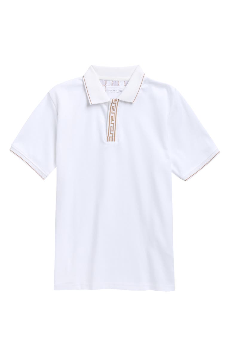 DENIM AND FLOWER Kids' Tipped Polo, Main, color, White